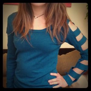 Aqua Marine Sweater With Cut-Out Arms