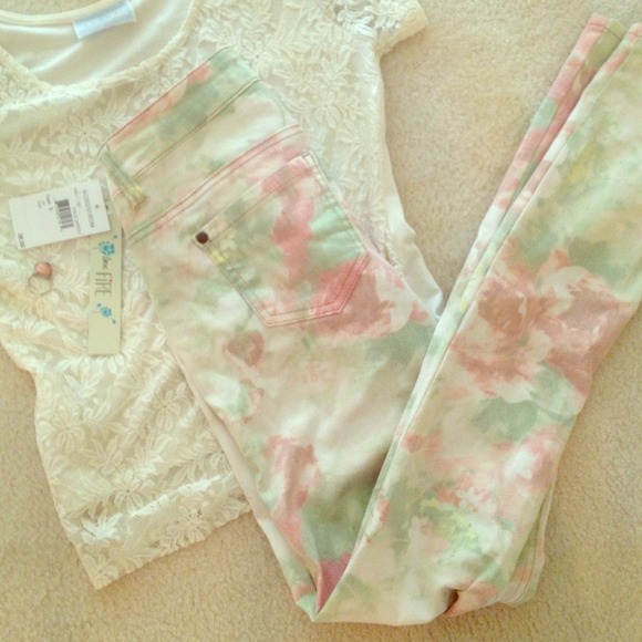 Pink and Green Floral Jeans