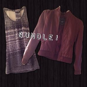 • BUNDLE • Red pleather jacket & tribal tank