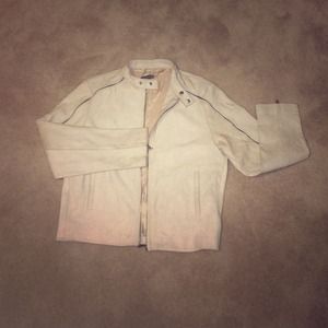 Cream colored unisex leather jacket