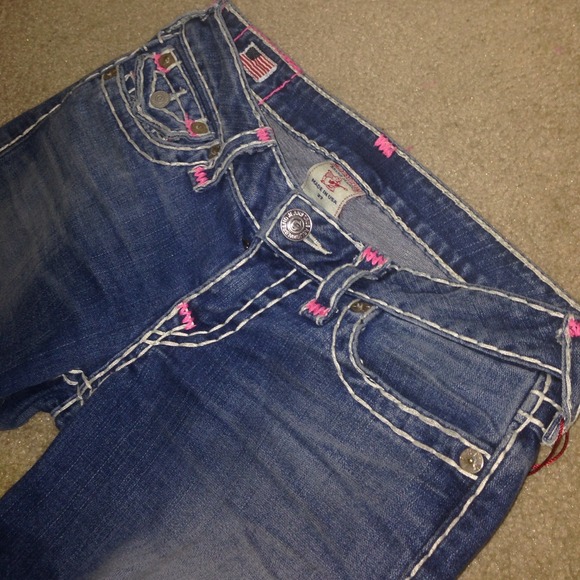 Make an Offer Pink Stitched True Religion Jeans - Picture 3 of 4