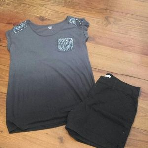 Sequenced Shirt and black shorts