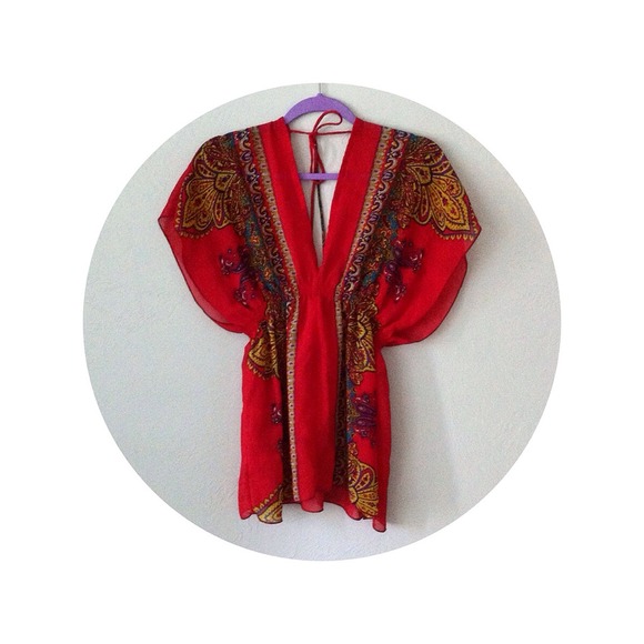 Reserved for Trade🎁 Red Tribal Print Tunic