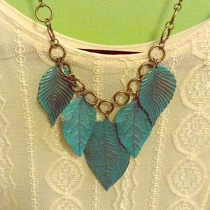 turquoise metal leaf necklace
