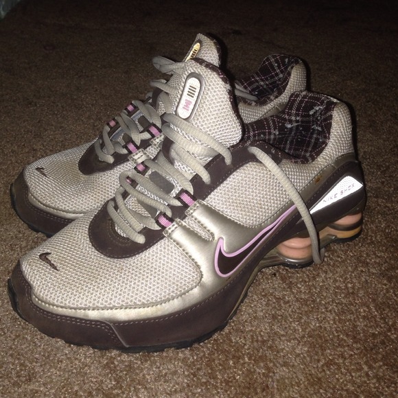 Brown and pink Nike shox