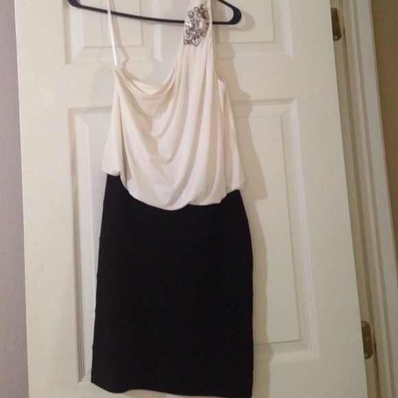 Black and white banded bottom dress