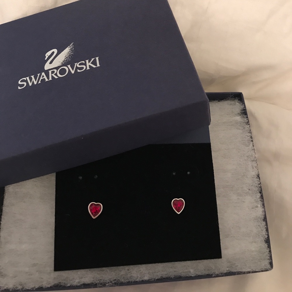 Swarovski ruby heart earrings