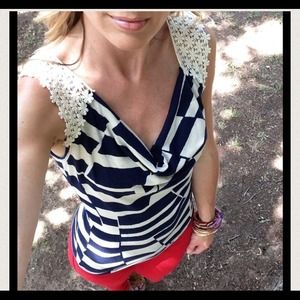 NWT navy and cream top