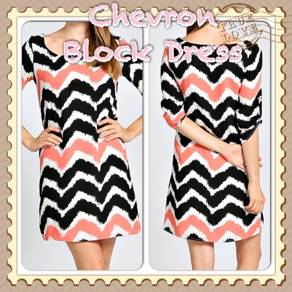 Black and Coral chevron dress