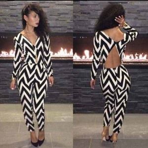 Black and white Chevon backless jumpsuit!