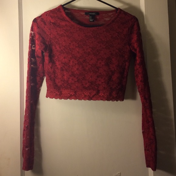 Red long sleeve crop top, size small.