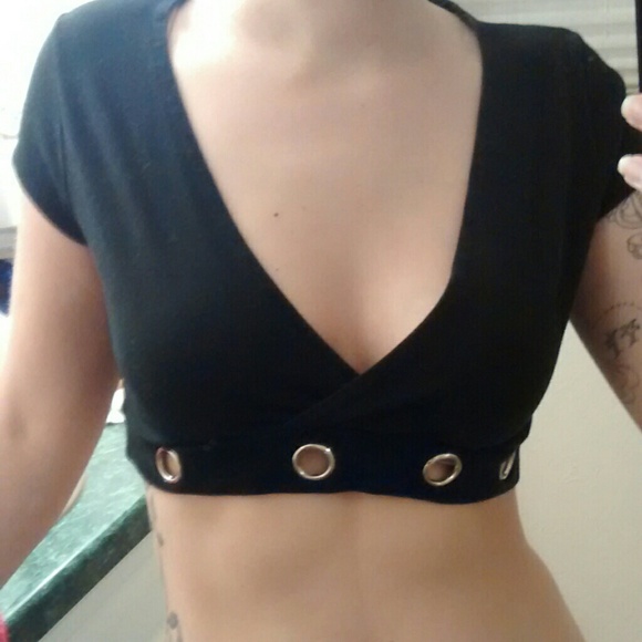 Black Crop Top w/ Deep V-Cut