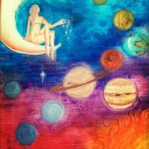 Lady-moon-galaxy oil painting