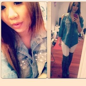 Denim cut shoulder stud top