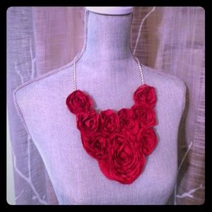 Red Rosette Bib Statement Necklace