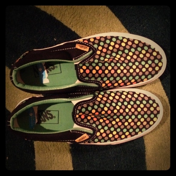 Polka dot slip on vans.
