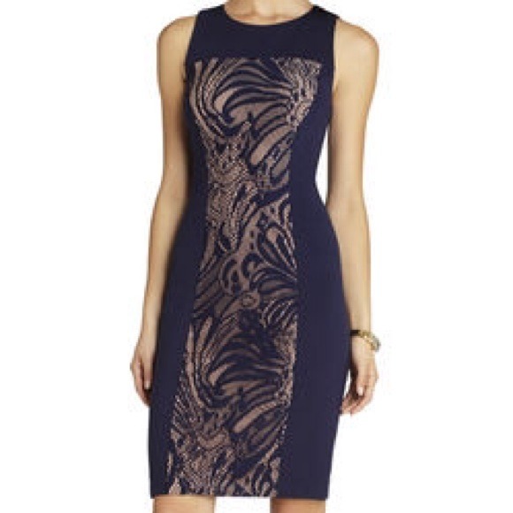 BCBG LEONA LACE DRESS WITH CONTRAST PONTE -