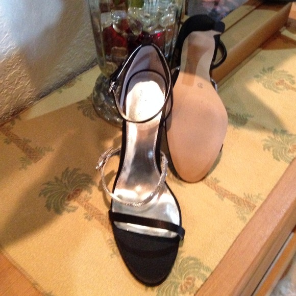 Brand new black satin and silver strap sexy heels. - Picture 2 of 3