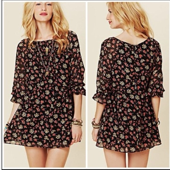 Free People Black Floral Tunic/Dress