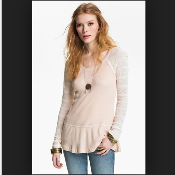 Free People Waffle-knit long sleeve Peplum top