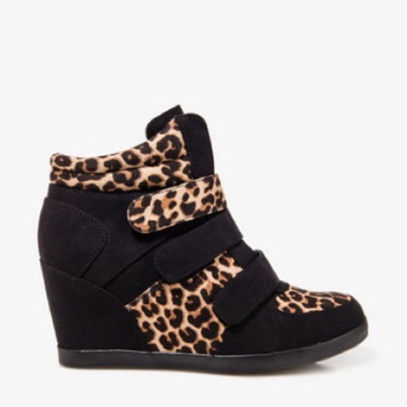 Cheetah printed sneaker wedges