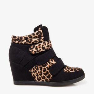 Cheetah printed sneaker wedges