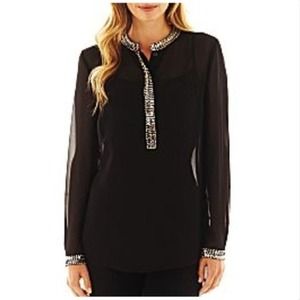 Brand new Ana sequin mandarin collar chiffon top.