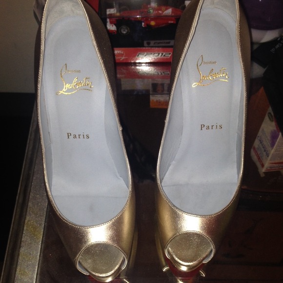 Christian Louboutin Gold Peep Toe Very Prive- 38.5
