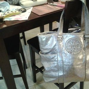 Authentic Tory Burch Silver Metallic Purse