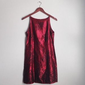 90's Satin & Velvet Floral Burgundy Dress
