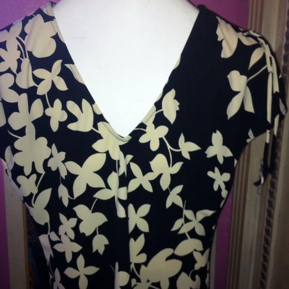 BCBG cream and black pull over dress top.