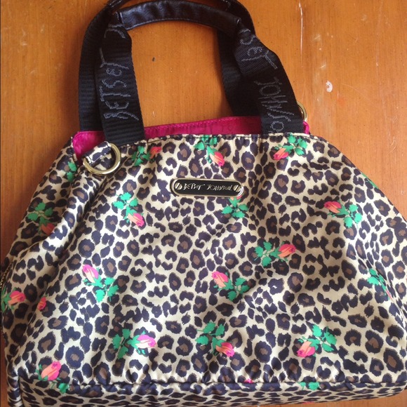 Betsey Johnson cheetah rose top handle bag