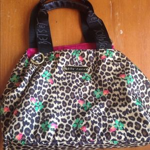 Betsey Johnson cheetah rose top handle bag