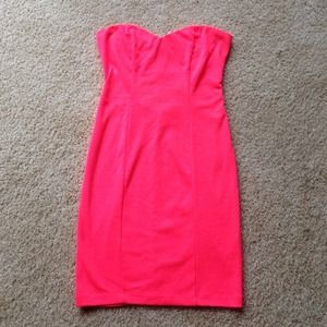 Strapless hot pink/coral body con dress