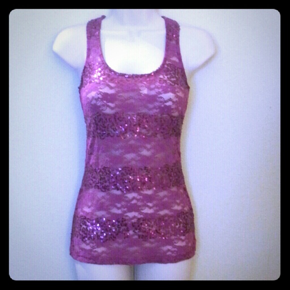 Stunning Magenta Sequins & Lace Racerback Tank