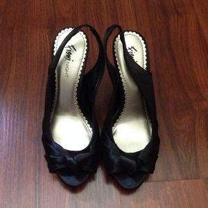 Black satin small heels