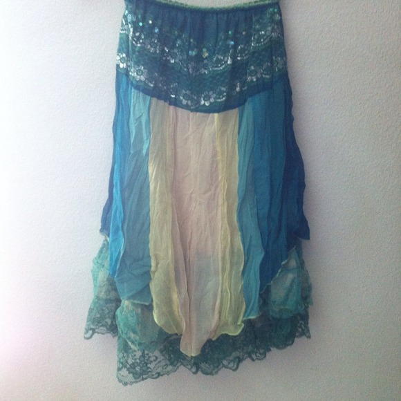 Beautifull teal blue cream lace skirt boho