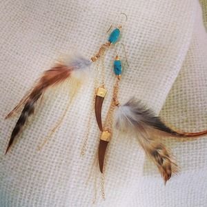 Gold&Turquoise Feather Tusk Earrings