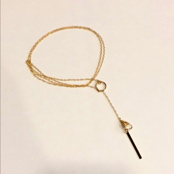 Green Amethyst Looped Necklace with 14K gold bar