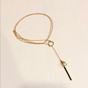 Green Amethyst Looped Necklace with 14K gold bar