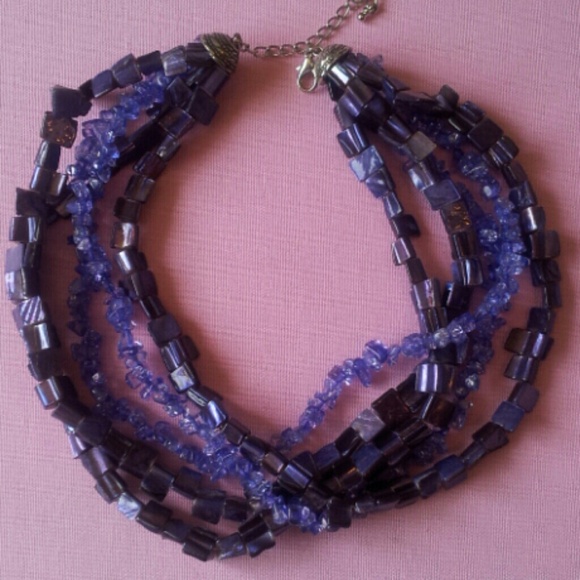 Purple shell and glass bead 5 strand necklace