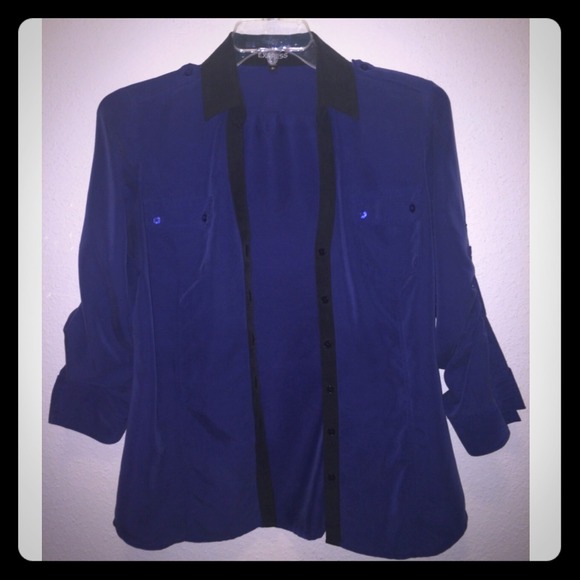 Blue and black Express button up blouse