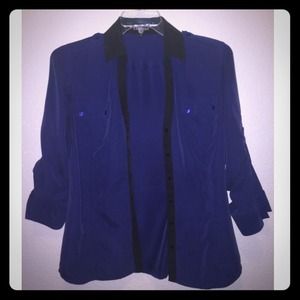 Blue and black Express button up blouse
