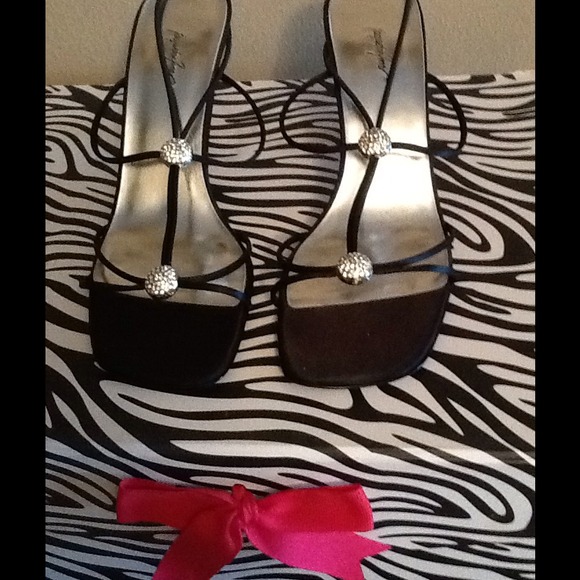 Black strap  satin heels