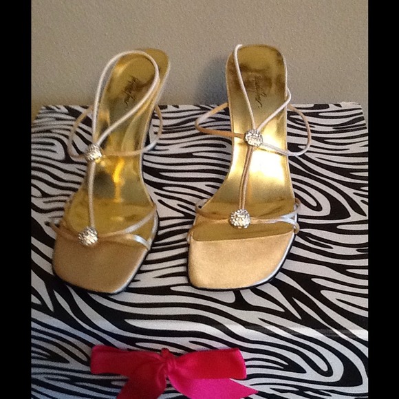 Gold Satin & rhinestone heels