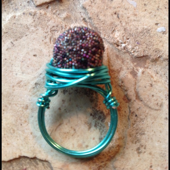 Multi color bead wire wrapped ring - Picture 1 of 1