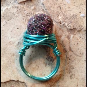 Multi color bead wire wrapped ring