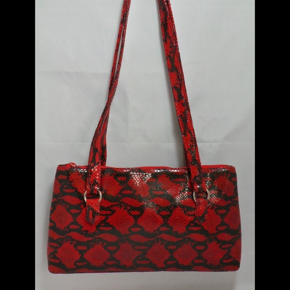 Red snake skin handbag. 10x6 inches