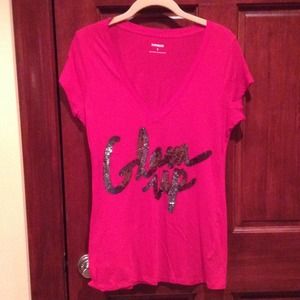Express Red V-Neck Tee. "Glam Up"