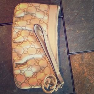 Authentic Gold Gucci Leather Guccissima Wristlet!